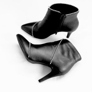 Black ankle boots with silver beads